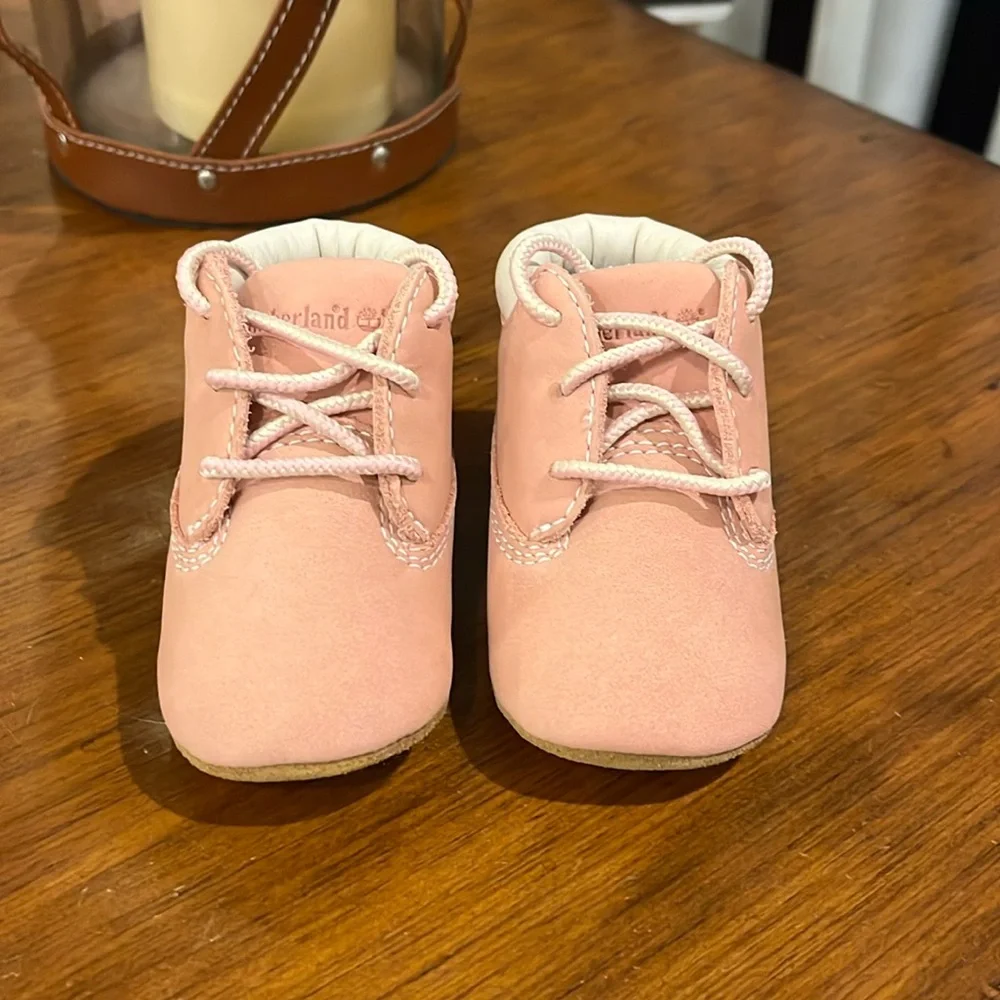 Timberland Infant Crib Booties Boots + Hat gift set pink Baby Shoes Girls Sizes